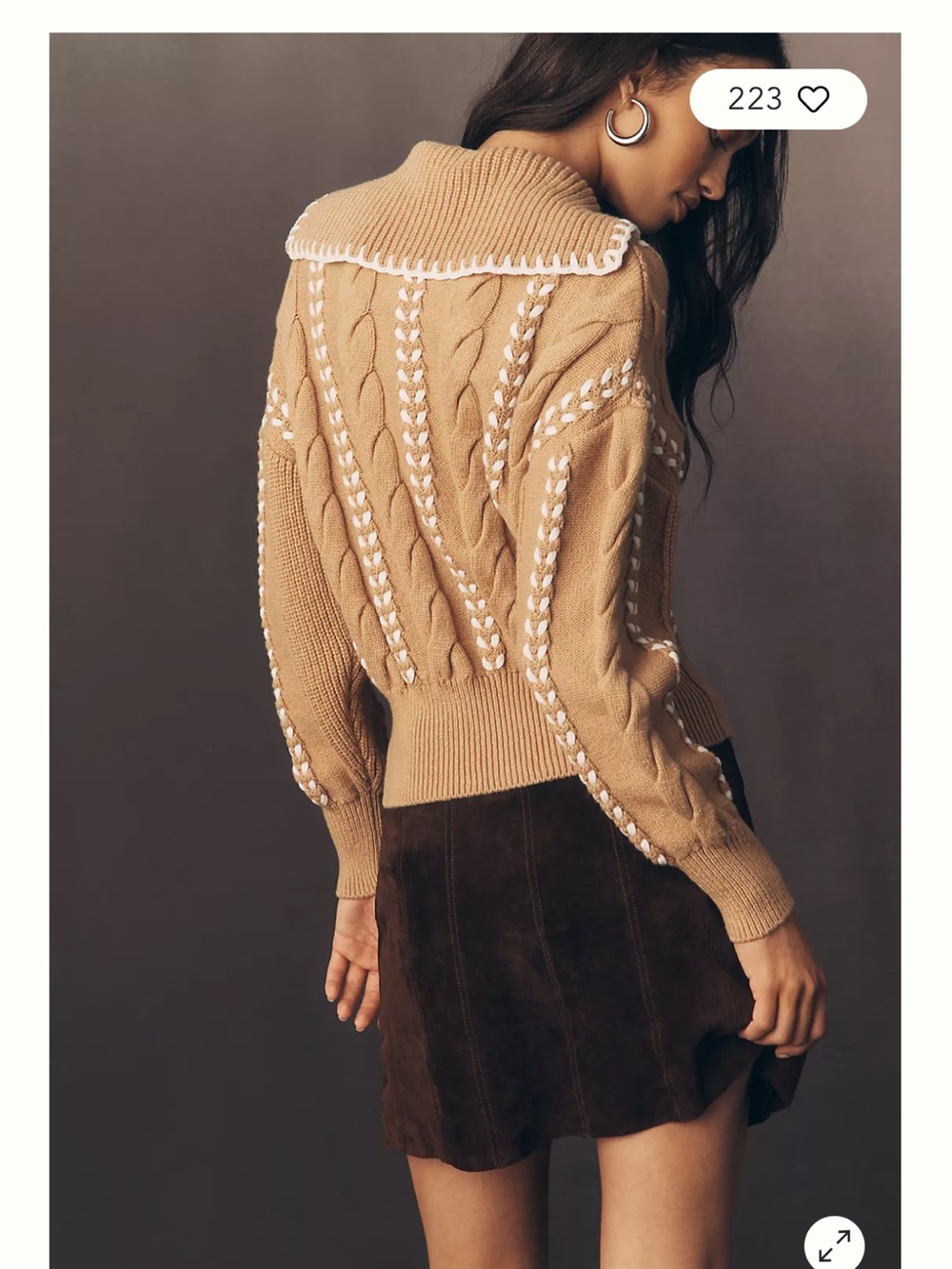 Rails Lune Whipstitch Camel Zip-Front Cable Knit Cardigan - Picture 2 of 6